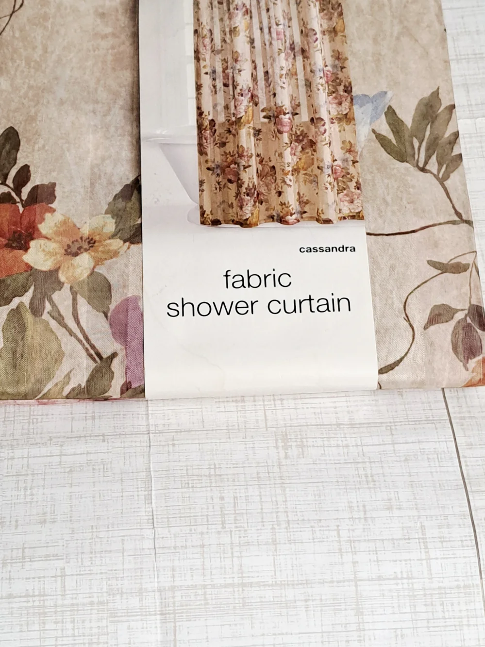 JCPenney Home Cassandra Floral Fabric Shower Curtain - Beige with Pink & Green